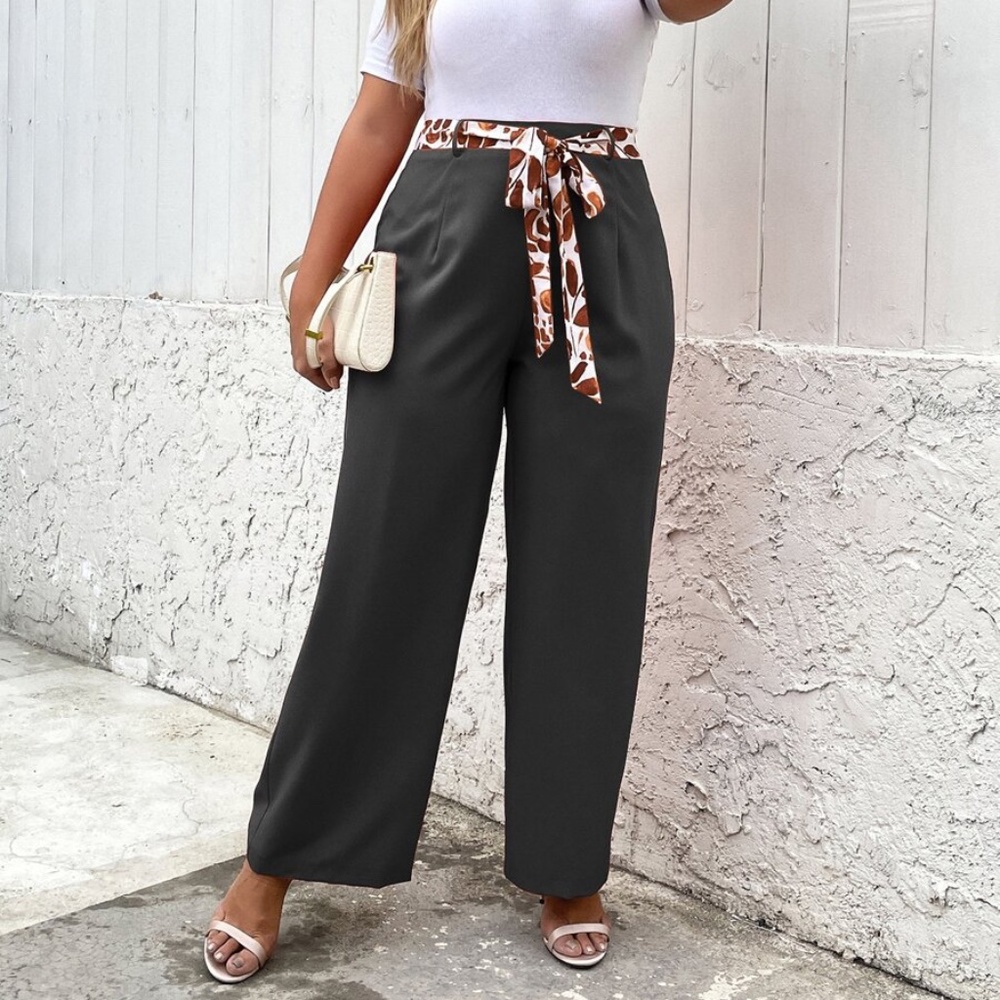 Plus Black Wide Leg Work Pants Minimalist - Picture 8 of 10